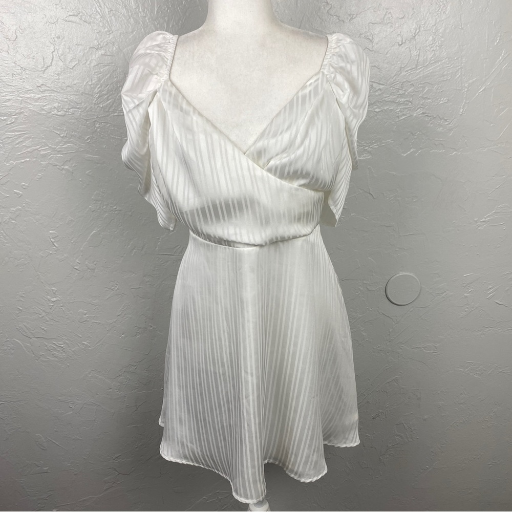 Lulus Dance After Dark White Satin Striped
Skater mini Dress Large - Picture 2 of 10